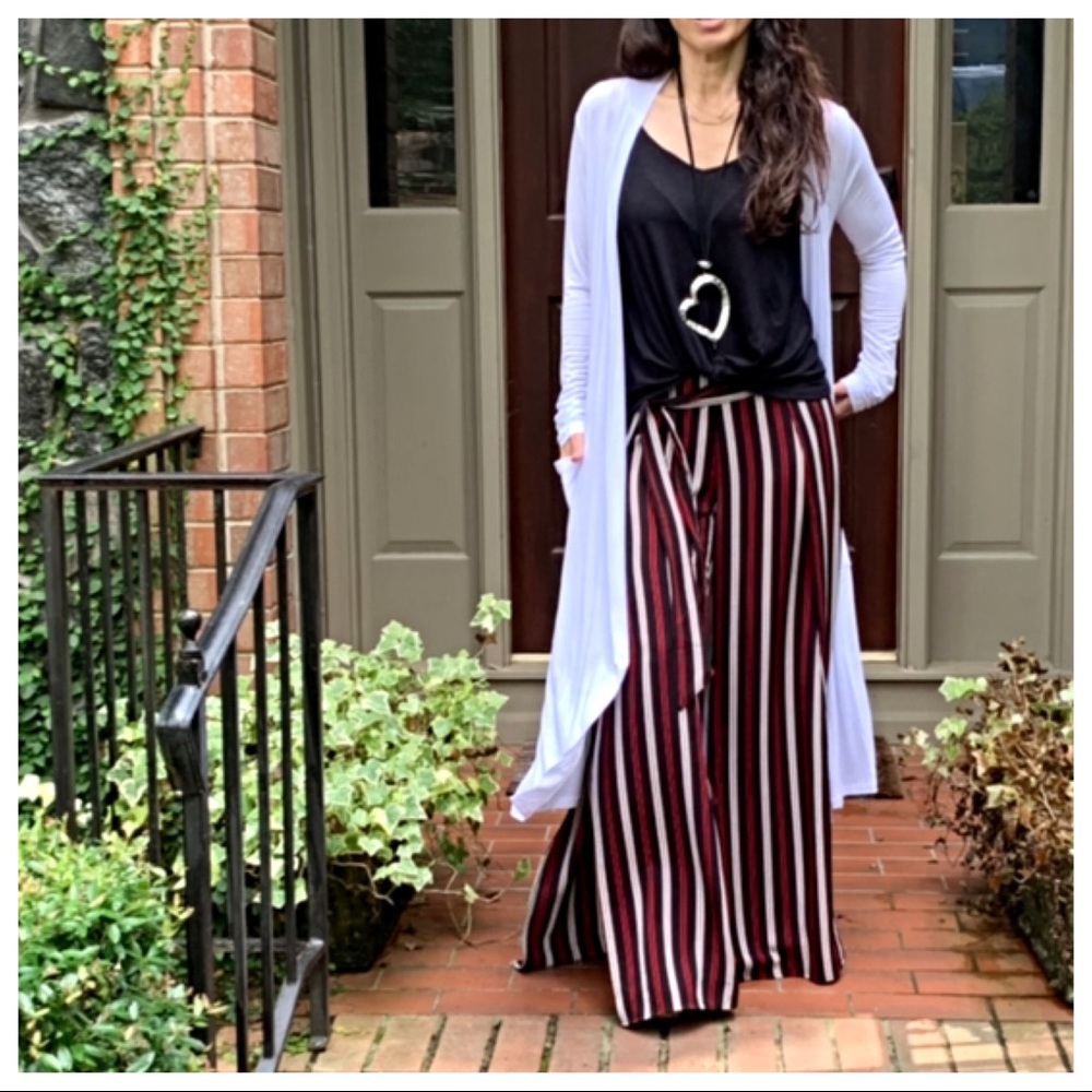 Chic faux wrap belted multi striped pants - Picture 5 of 8
